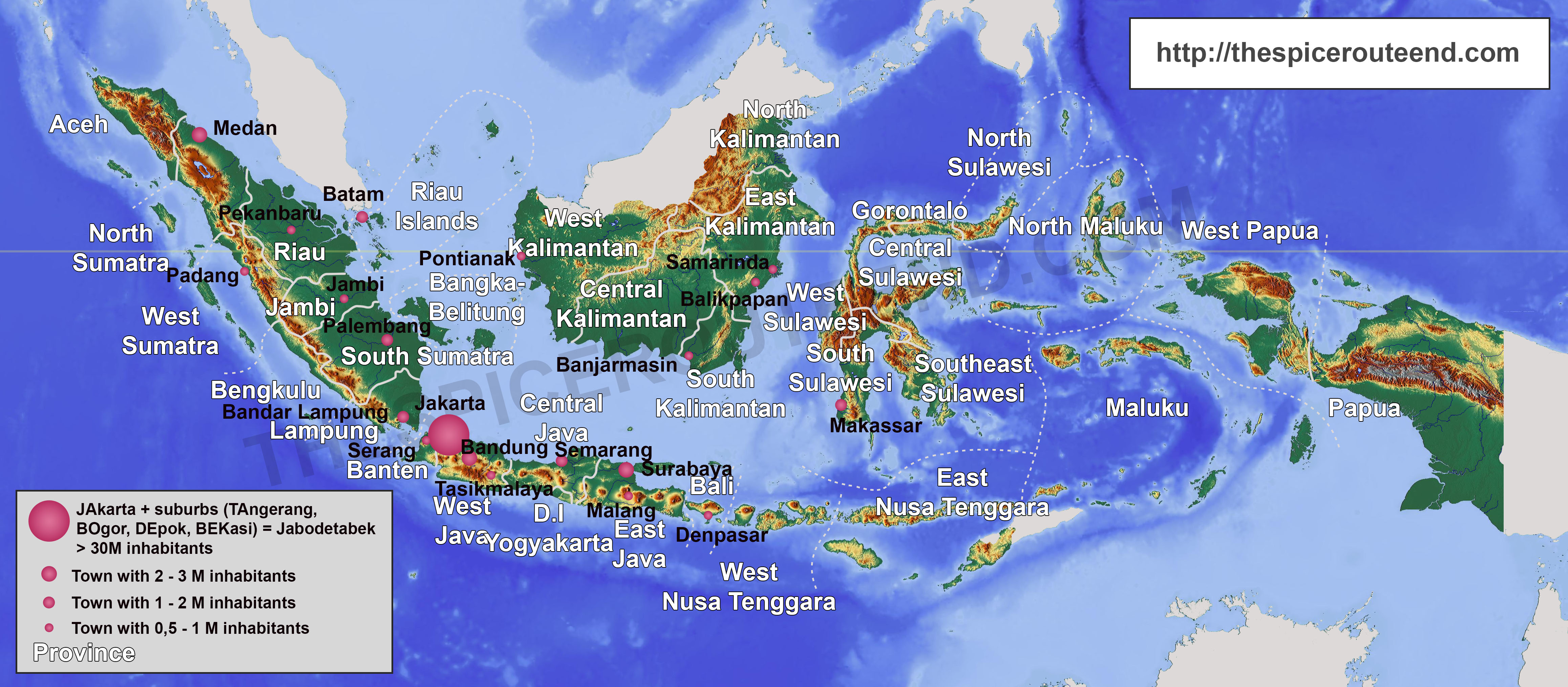 Indonesia provinces and main towns